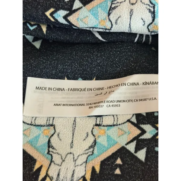 Ariat Poncho Sz L Black Steer Skull Geometric Fringe Western Festival Top‎ - Image 7
