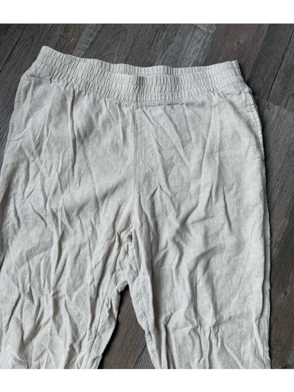 Old Navy Relaxed Linen Beach Pants Lounge Pants High Rise Straight Leg Beige Tan - Image 5