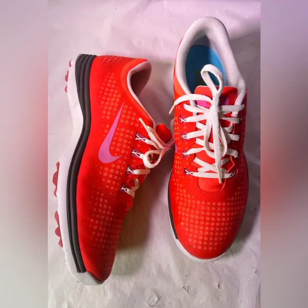 Nike Bright Red Sneakers with Pink Swoosh and White Laces - Image 4