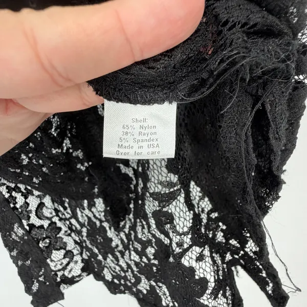 Black Floral Lace Ruffle V-Neck Bell Sleeve Blouse Top Victorian Fairy‎ Made USA - Image 6