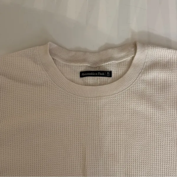 Abercrombie White Long Sleeve Waffle Crewneck Shirt - Image 3