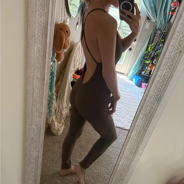 Brown Bodysuit Crisscross Low-cut Back‎ Womens Size Medium Stretchy - Image 5