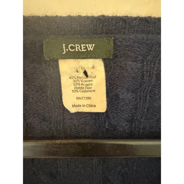 J.Crew Navy Blue Cable Knit Cardigan Merino Wool Angora Cashmere Blend‎ M - Image 3