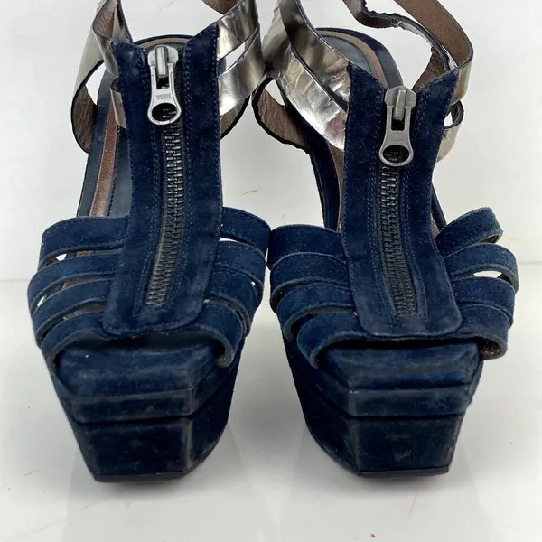 MARNI Blue/Silver Strappy Platform Heels Stiletto Sandals - Size 6.5 - Image 11