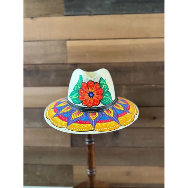 Hand Painted Floral Fedora Hat Colorful Boho Festival Statement Hat - Image 5