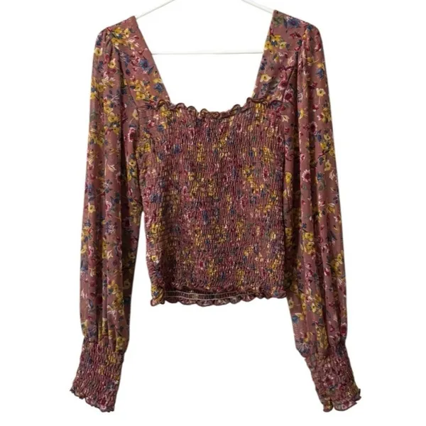 LuLu's Women Blouse Size Small Floral Crop Top Long Sleeve‎ Stretch Sexy Party - Image 2