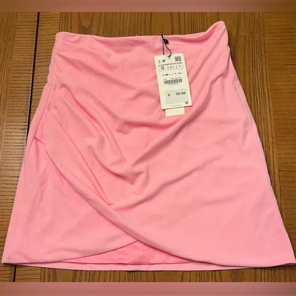 ZARA High-Waisted Draped Mini‎ Skirt in Light Pink Size Small Bloggers Fav NEW - Image 8