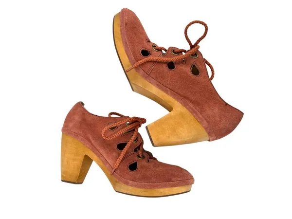Anthropologie Latigo Cabo Suede Pump Chunky Wooden Heel Terracotta Cutout Size 9 - Image 3
