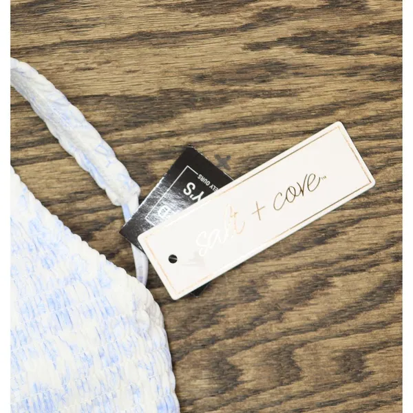 Salt + Cove Juniors Smocked Tie-Front Bikini Swim Top Cornflower Blue M - Image 3