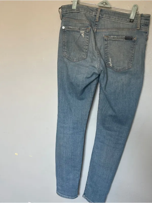7 For All Mankind Light Blue Distressed Skinny Jeans - Image 5