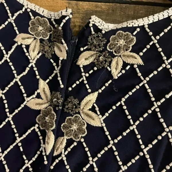 Papell Boutique Navy Beaded Evening Dress Size‎ 12 - Image 10
