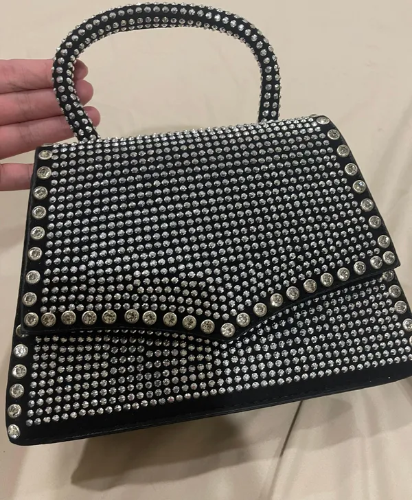 Handbag bling black silver chain cross body evening clutch new - Image 2