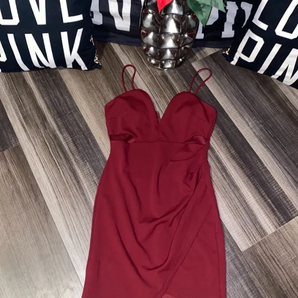 Windsor Red Ruched Spaghetti Strap Mini Dress - Image 4