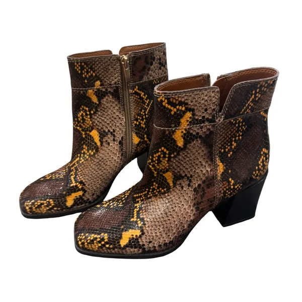 Franco Sarto Generous Snake Skin Block Heel Square Toe Generous Leather Boot 7.5 - Image 2