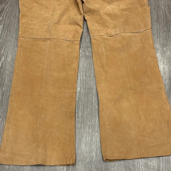 VTG Y2K Metrostyle Tan Suede Leather Patchwork Flare Pants 14 Boho Western Moto - Image 8