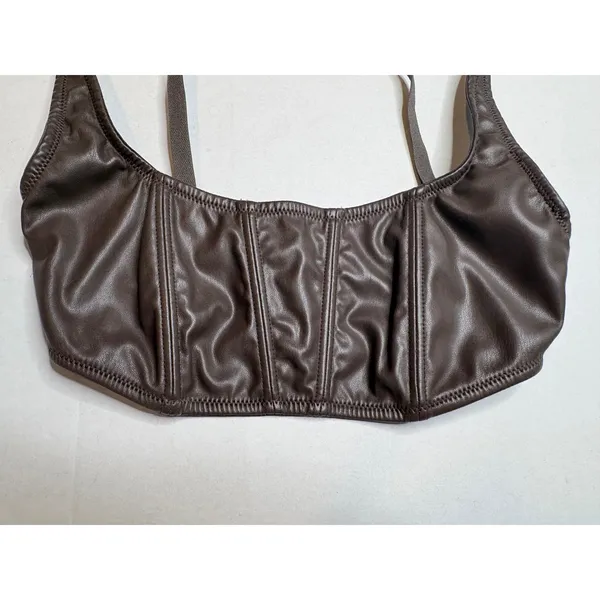 UO Out From Under Brown Vegan Leather Corset Top Bralette‎ Bustier Festival Med - Image 5