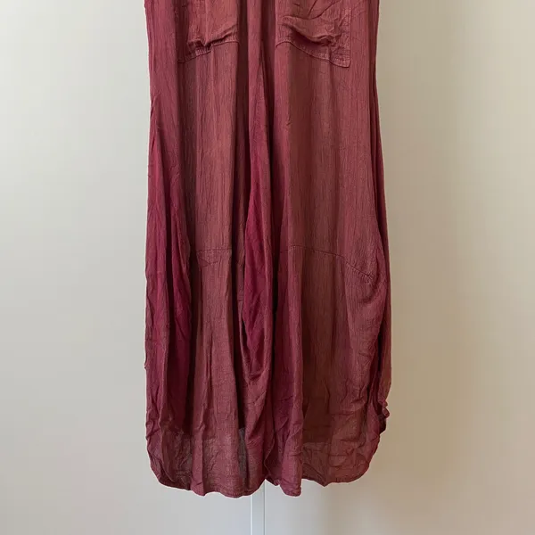 Fashion Terminal Cotton Boho Lagenlook Fairy Peasant Maxi Dress OS Burgundy - Image 3