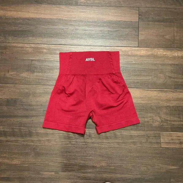 AYBL Seamless High Waisted Athletic Shorts Red Compression Gym Small Workout - Image 4