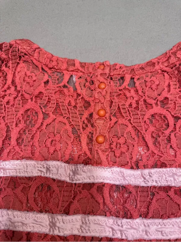 Free People Sheer Lace Melon Stripe Raw Hem Sleeveless Tank Top - Image 6