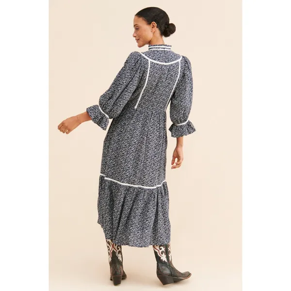 Anthropologie Meadows Amaryllis Blue White Floral Peasant Boho Dress Size 6 - Image 2