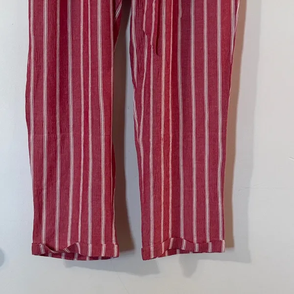 En Creme Red & White Striped Paperbag Tie-Waist Trousers - Image 3