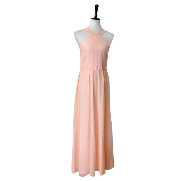 Lulus Peach Pink Halter Maxi Dress Women’s Size Large Chiffon Bridesmaid Formal - Image 3
