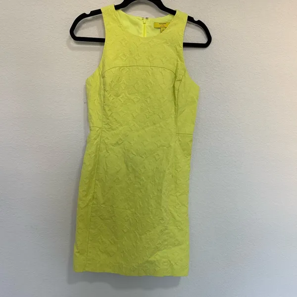 Milly Collection x Banana Republic Neon Yellow Sheath Mini Dress Jacquard Size 4 - Image 3
