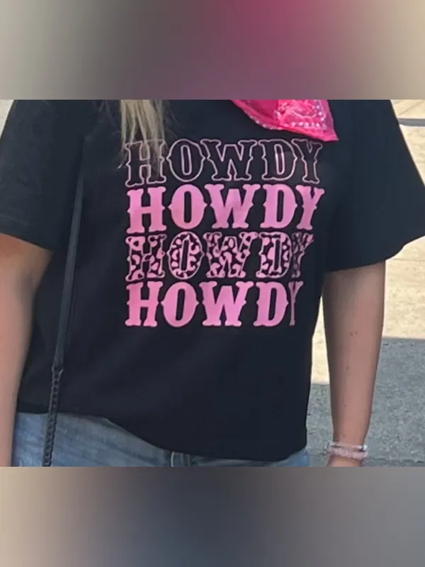 Women’s 'Howdy' Black Graphic Tee with Pink Print - Image 2