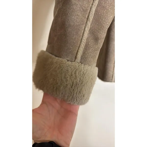 Guess Shearling Jacket Women's Tan Faux Fur Lined Suede Leather Coat Medium - Image 13