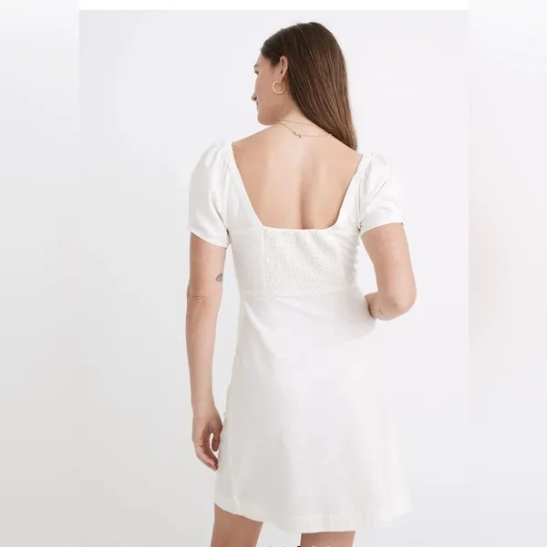 Madewell Linen-Cotton Puff-Sleeve Mini Dress size 6 NWT IVORY COLOR - Image 5
