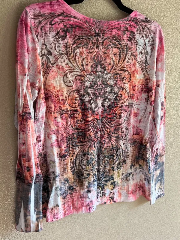 Sundance Pink Floral V-Neck‎ Long Sleeve Top size Large - Image 3