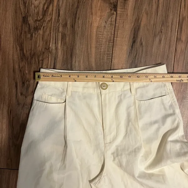 Vince Cropped Wide Leg Pleated Pants Cream Linen Blend Culotte Minimalist Size 6 - Image 10