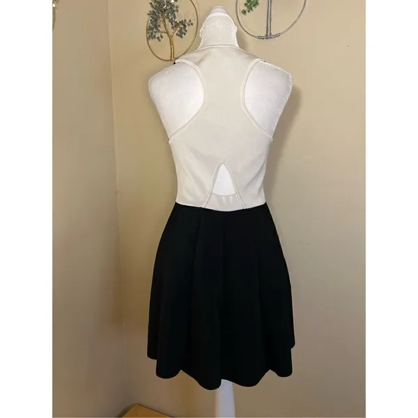 Parker Black Off White Color Block Fit & Flare Cut Out Mini Dress Small - Image 2