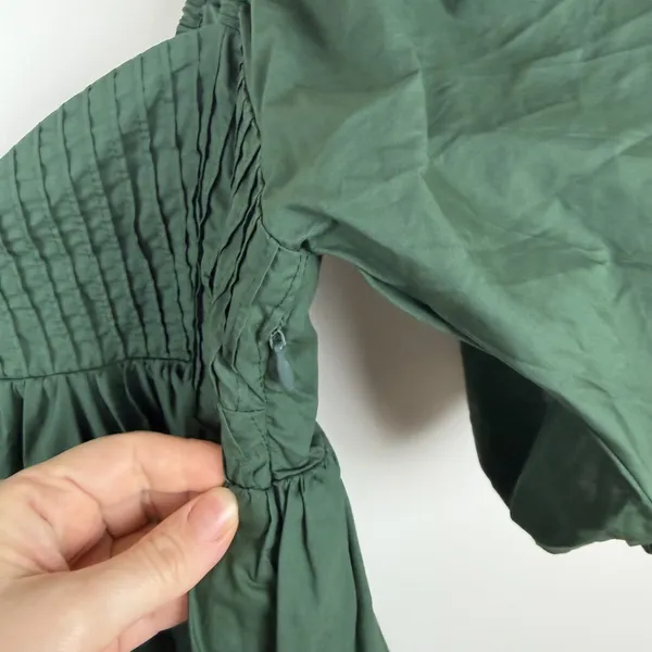 Hyacinth House‎ Tuckernuck Sasha Mini Dress XS Green Cotton Poplin Babydoll Puff - Image 3