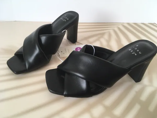 Black Leather Heels, Size 5 1/2 - Image 3