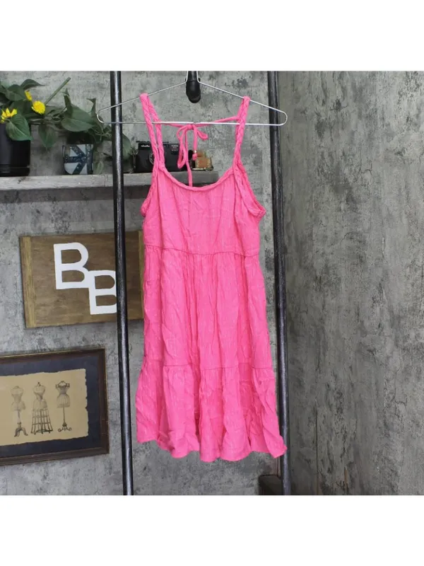 NWT Miken Juniors Tiered Dress Swim Cover Up I9672P544 Hot Pink Lurex Stripe XS - Image 3