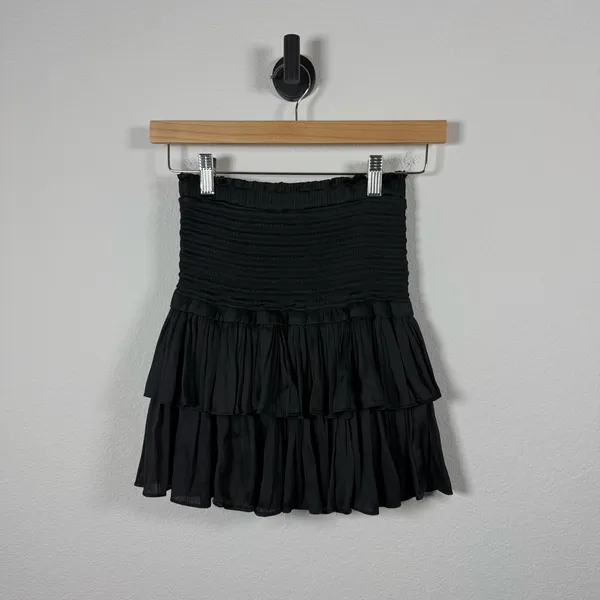 Reset by Jane Women’s Silky Amore Smocked Ruffle Mini Skirt Black S - Image 3