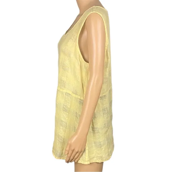 FLAX 100% Linen Yellow Woven Windowpane Check Tank Top Lagenlook Medium FLAW - Image 6