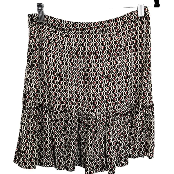 Free People Ruffle Mini Skirt Geometric Tile Print Black White Red Size 0 Womens - Image 5