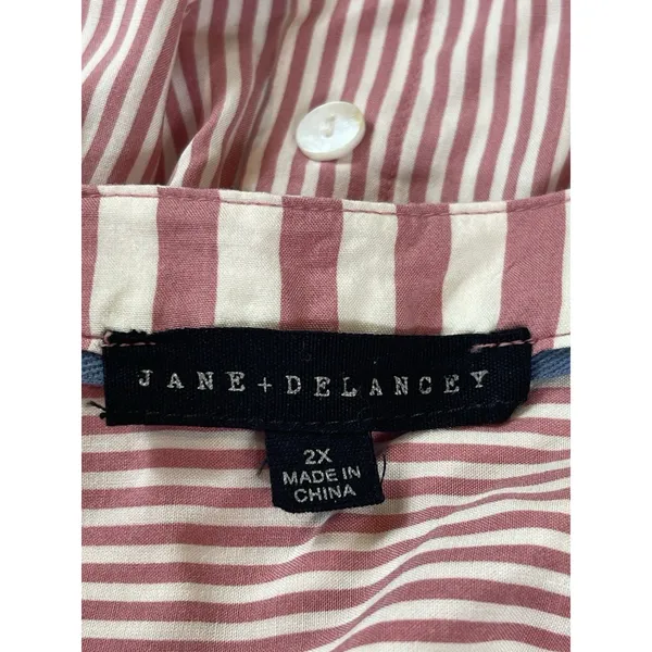 Jane & Delancey Womens 2X Pink White Striped Rayon Blouse Roll Tab High Low Top - Image 7