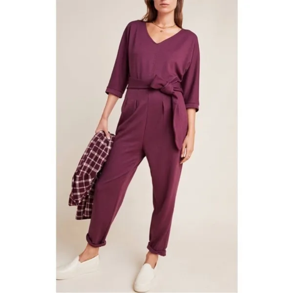 Anthropologie Sutton‎ Ponte Deep Purple Jumpsuit size large - Image 8