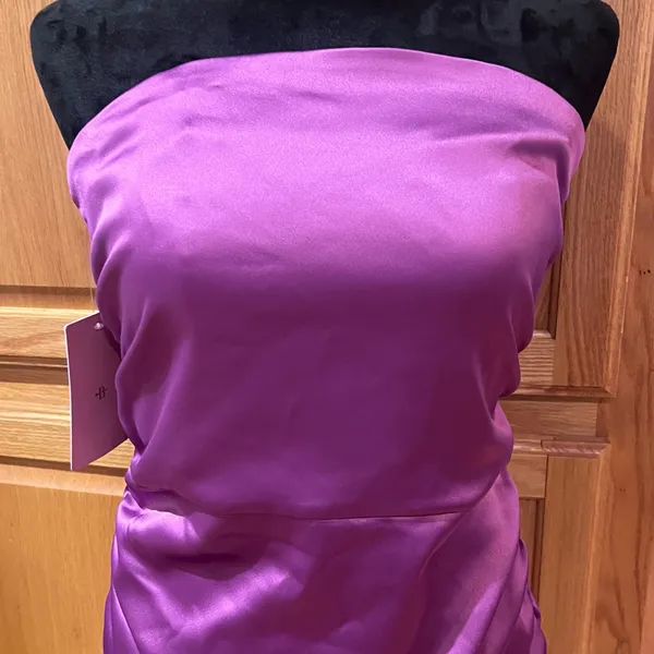 BHLDN Selena Strapless Stretch Satin Slip Ruched Midi‎ Dress Purple Size Medium - Image 6