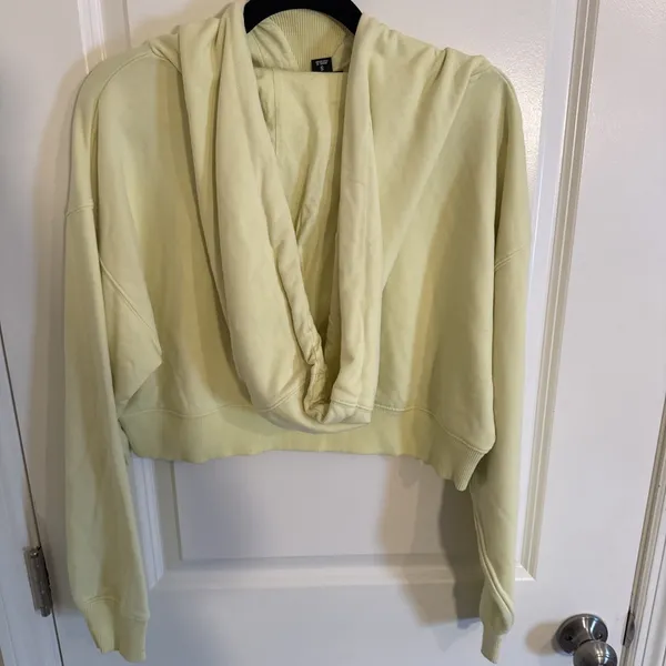 Ivy Park Cropped Oversized Hoodie Sweatshirt Sz S Pale Yellow Logo - Image 3