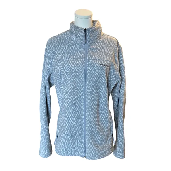 Columbia grey full zip fleece jacket Large ski Layerable outdoor - Image 2