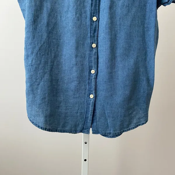 Madewell‎ Coastal XS Blue Linen Short Sleeve Button Shirt Flutter Sleeve Blouse - Image 3