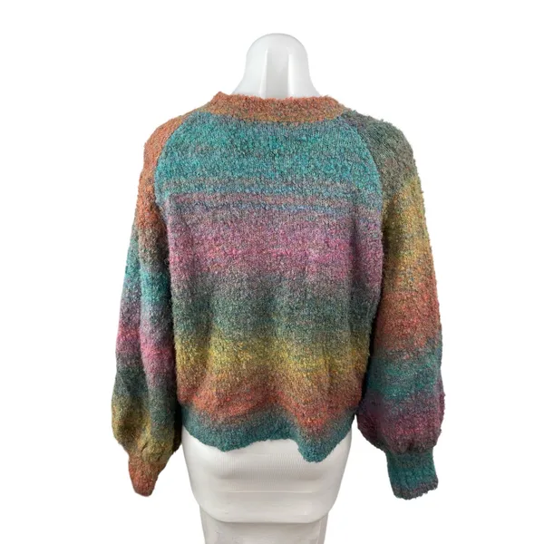 Aqua Women's Multicolor Knit Rainbow Stripe Long Sleeve Crew Sweater Top Size L - Image 4