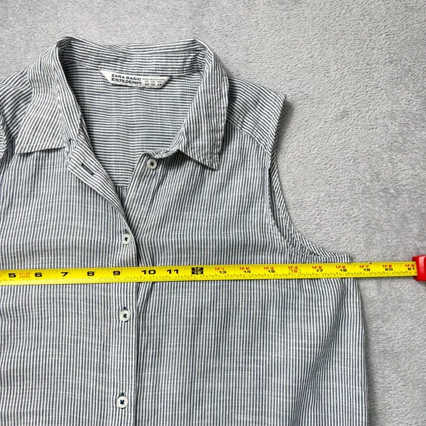 Zara Basic Striped Button Down Tunic Dress XS Blue‎ White Cotton Sleeveless Boho Blue - Image 9