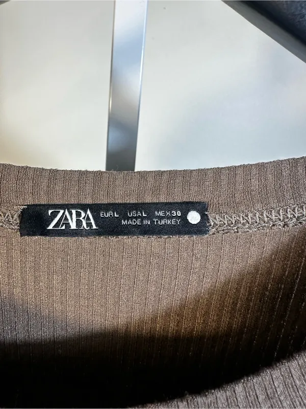 N47. Zara Slim Ribbed Long Sleeve Midi Dress - Taupe - Image 2