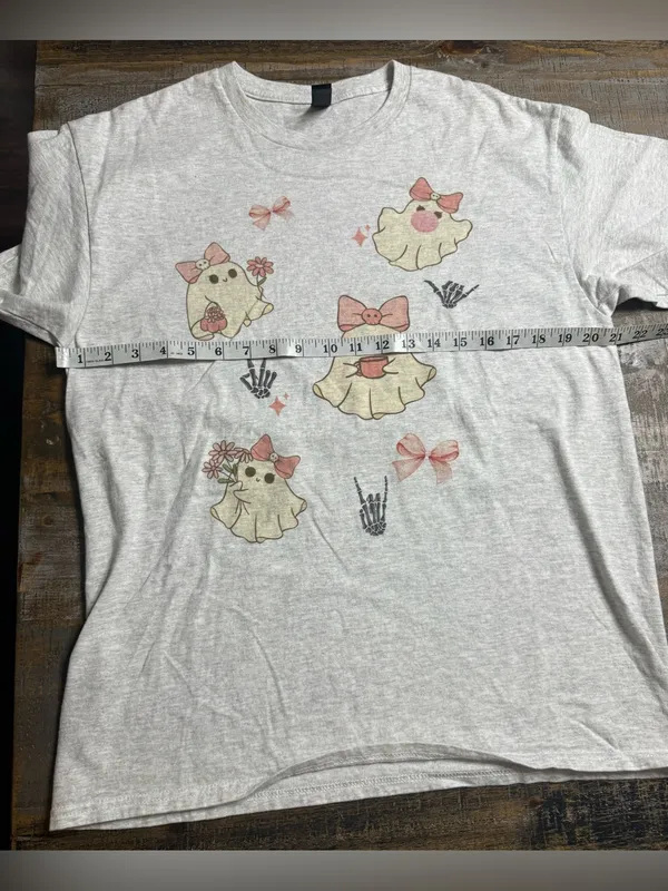 Gildan Light Gray Tee with Pink Bow Ghosts - Image 6