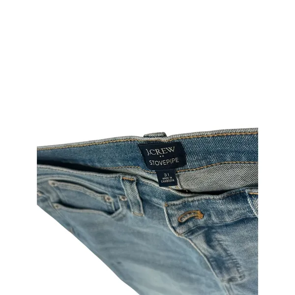 J.Crew Stovepipe Jeans Womens 31 Light Wash High Rise Straight Leg Raw Hem Blue - Image 3